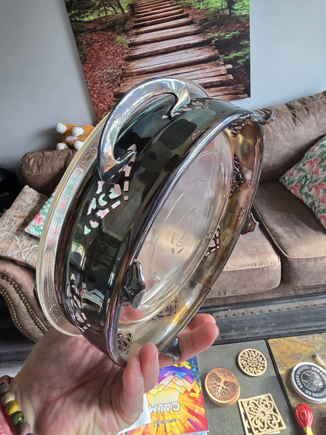 Vintage Glass Serving Dish with Silver-Tone Holder - photo 2