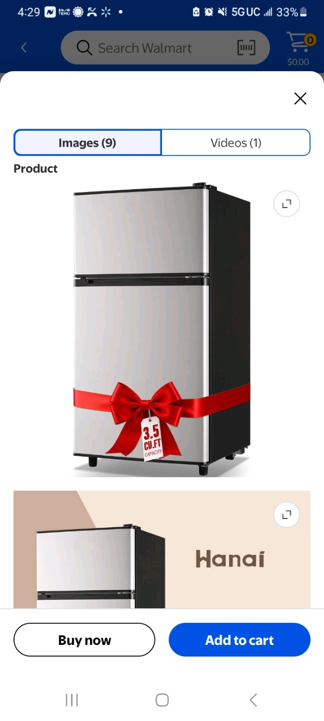 WANAI 3.5 Cu.Ft Fridge with Freezer 2 Door Compact Refrigerator