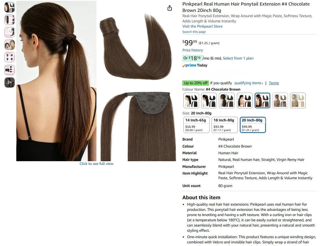 Real Human Hair Ponytail Extension 20 Inch 80g - photo 2