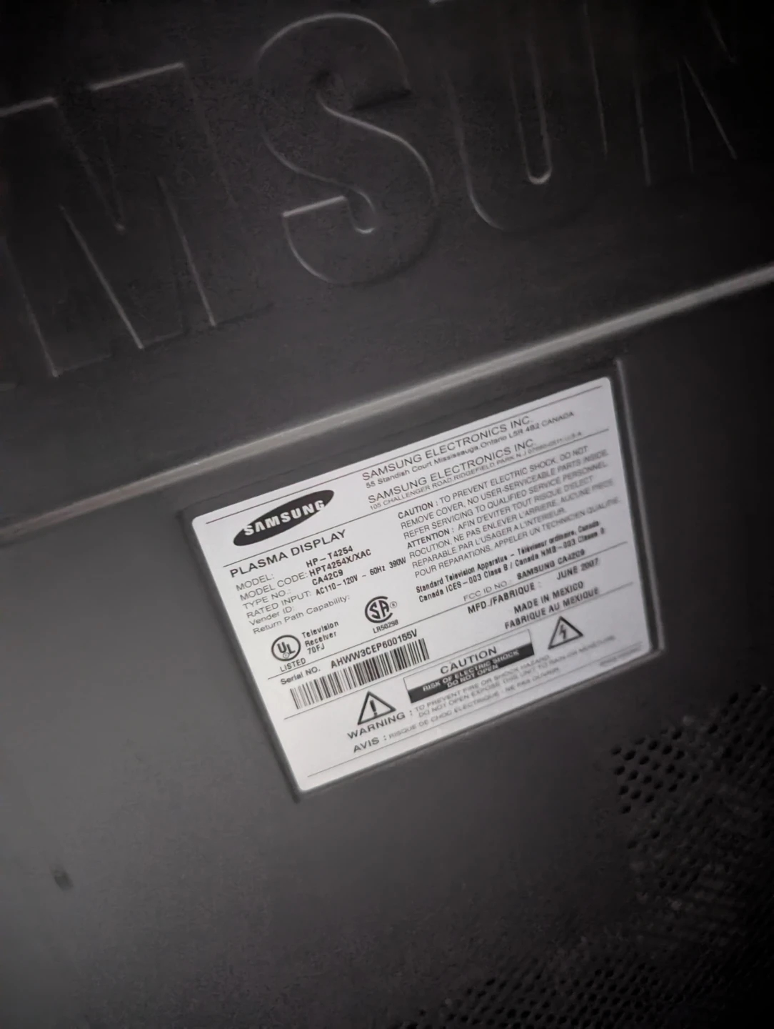 FIRST OFFER TAKES IT. NO POWER - Samsung 42" plasma HDTV - photo 4