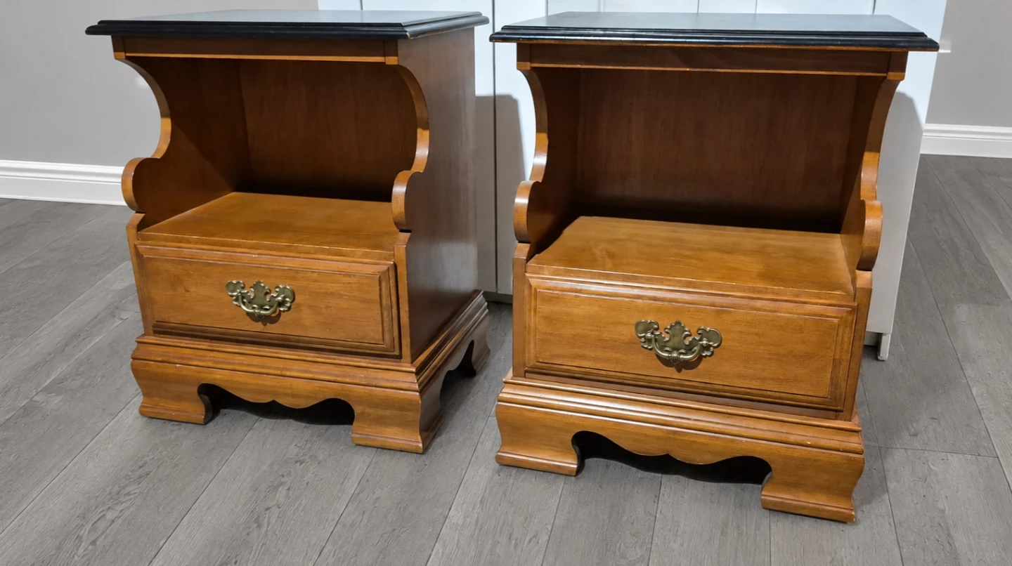 Pair of Wood Nightstands with Black Tops - photo 3