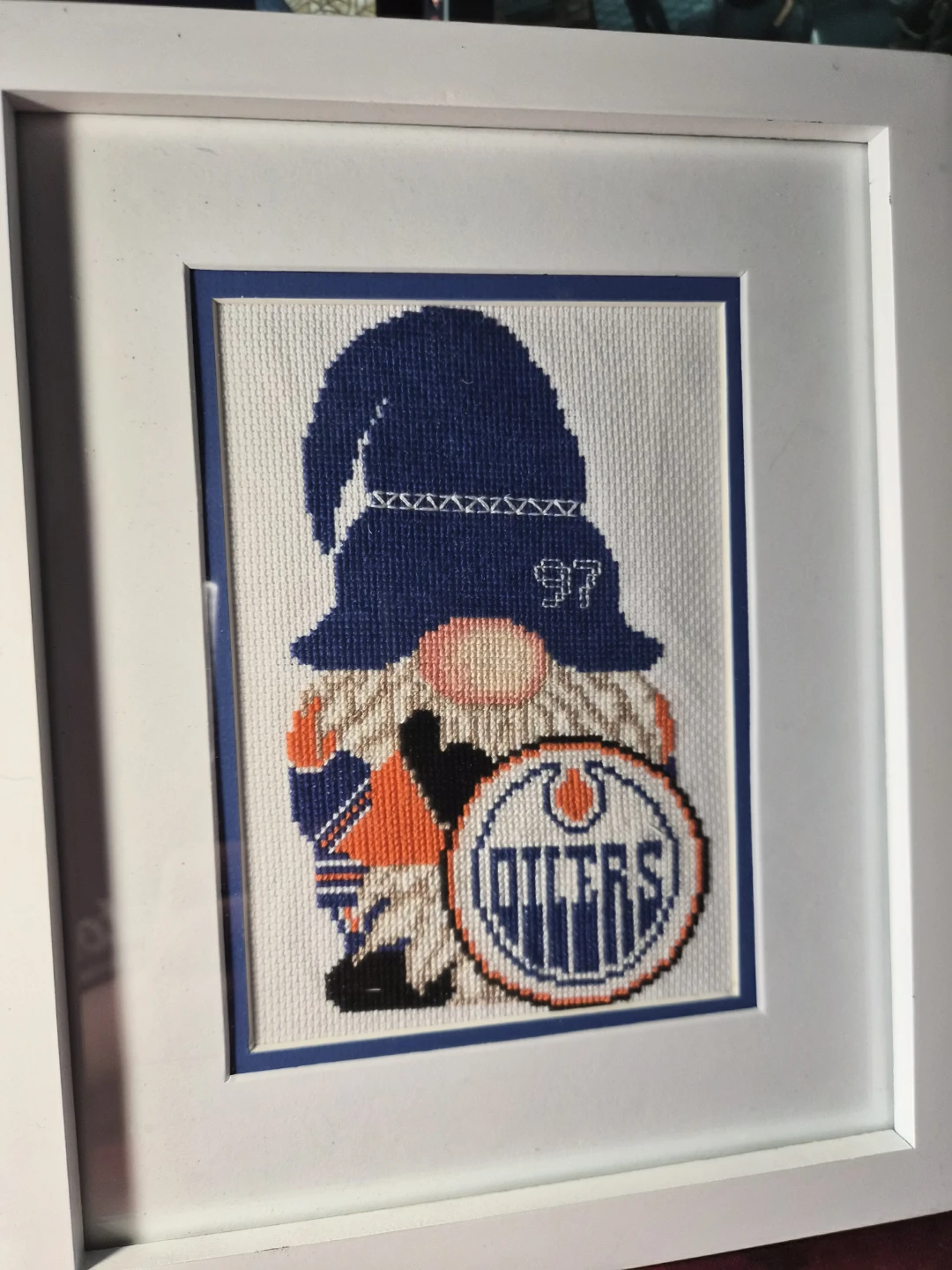 Edmonton Oilers Gnome Cross-Stitch custom made