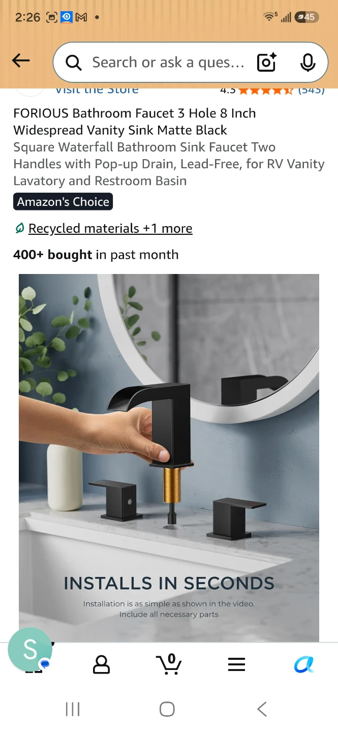 FORIOUS Black Waterfall Widespread Bathroom Faucet - photo 2