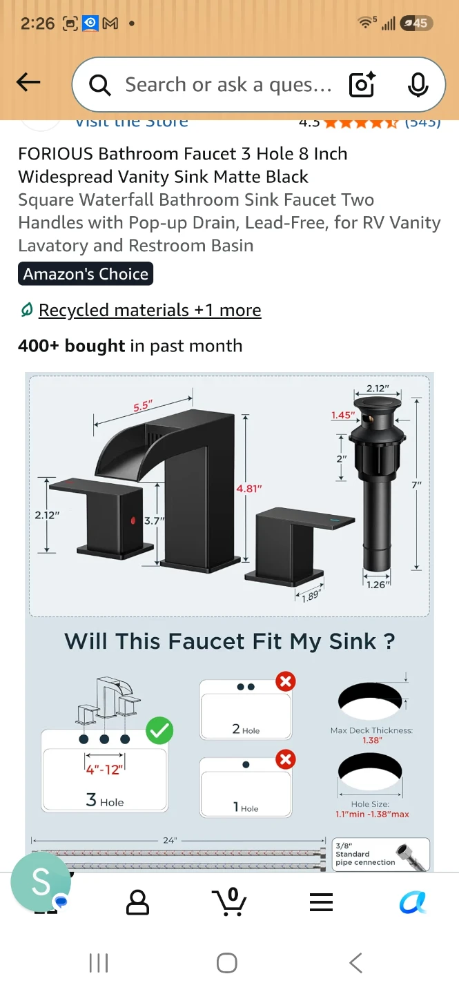 FORIOUS Black Waterfall Widespread Bathroom Faucet - photo 3