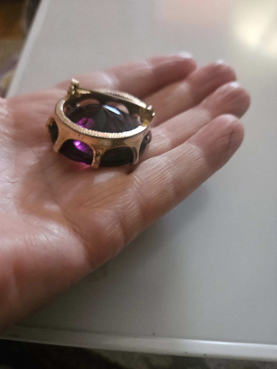 Vintage Mid-century 1950-60s Purple Gemstone Brooch Pin - photo 3
