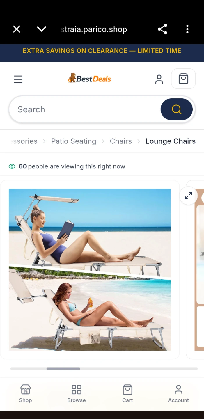 Foldable Beach Lounge Chair with 360°Canopy, Side Pocket - photo 2