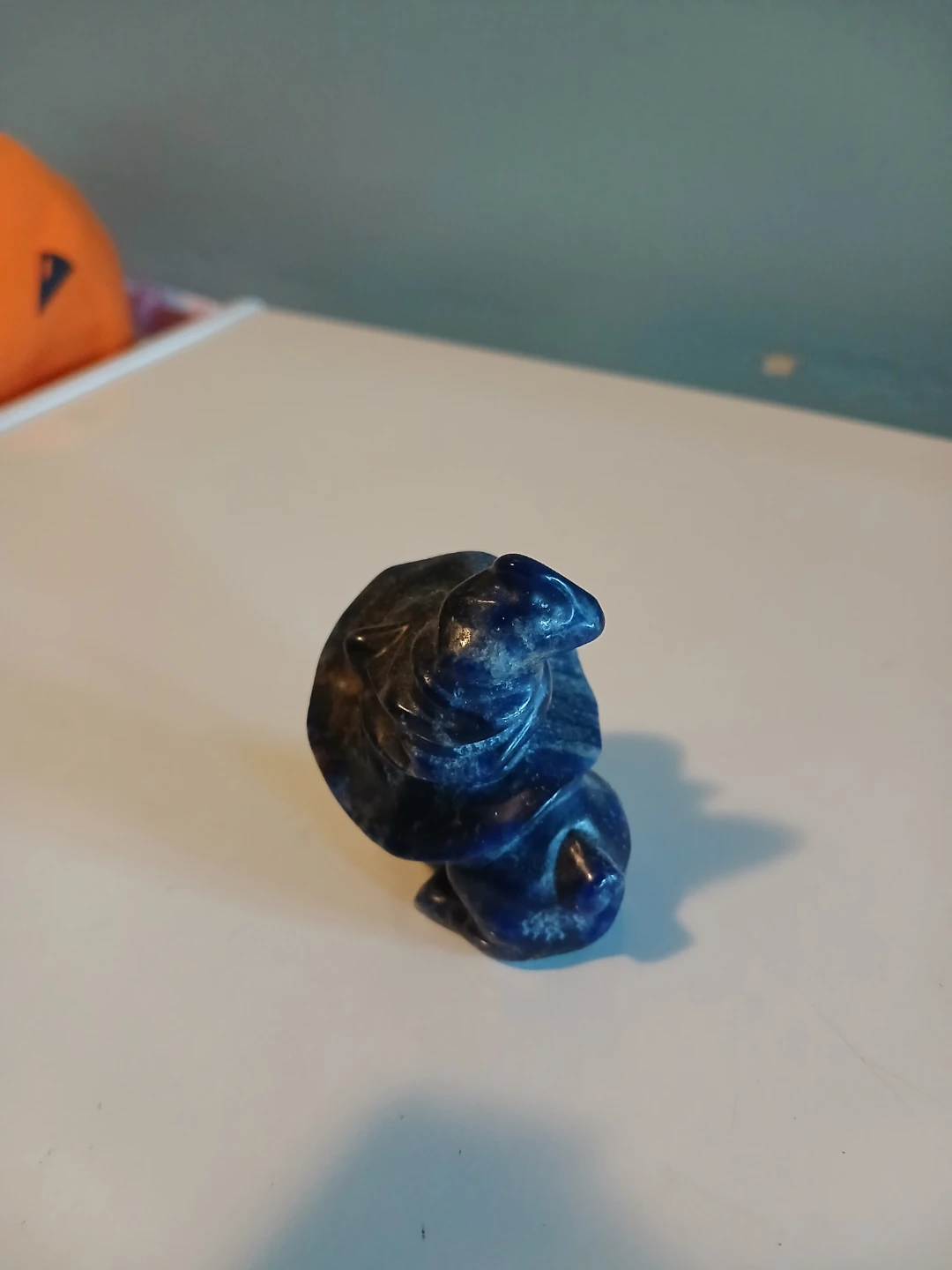 Natural Sodalite Carved Cat With Witch Hat Figurine - photo 3