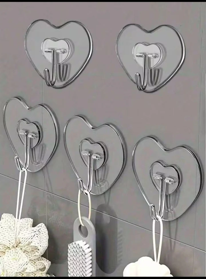 Heart-Shaped Adhesive Hooks (Set of 5)