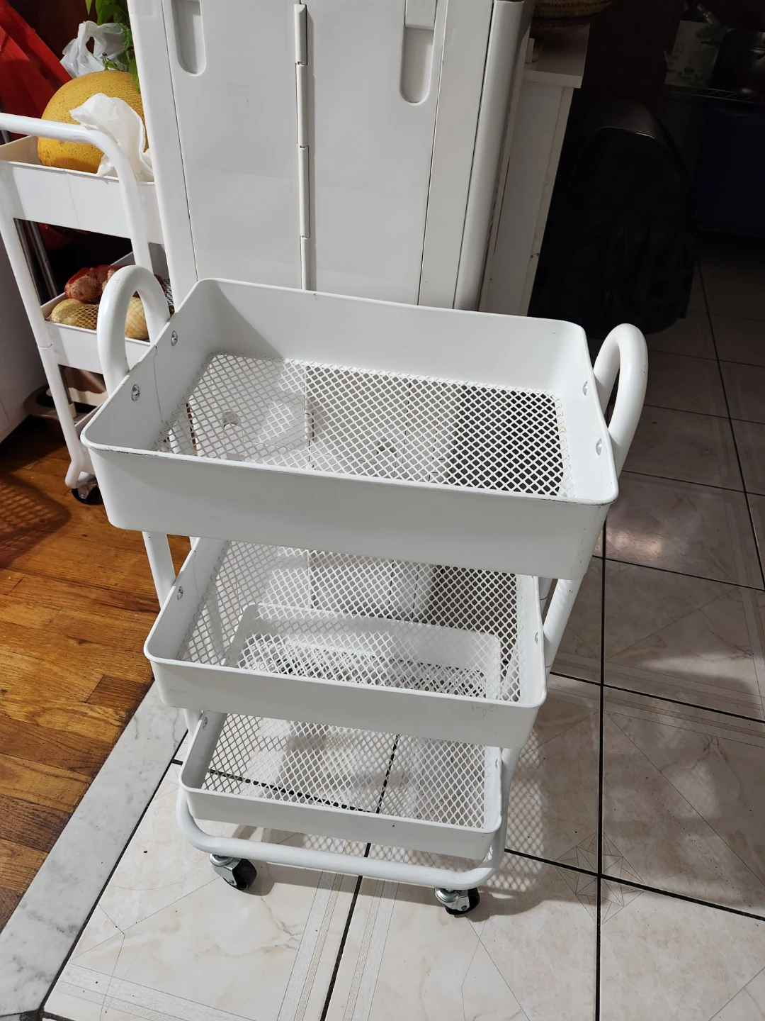 White 3-Tier Rolling Cart