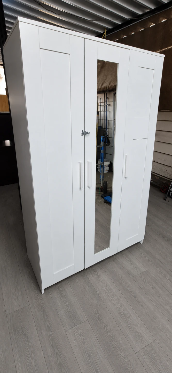 White 3-Door Wardrobe with Mirror