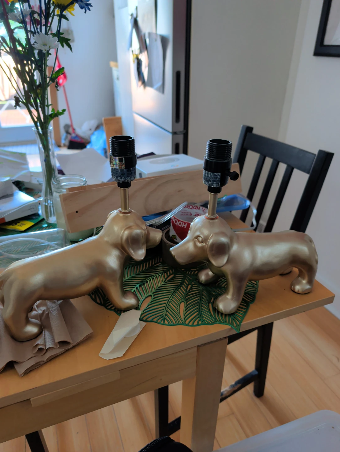 2 Golden Dachshund Dog Lamp Base
