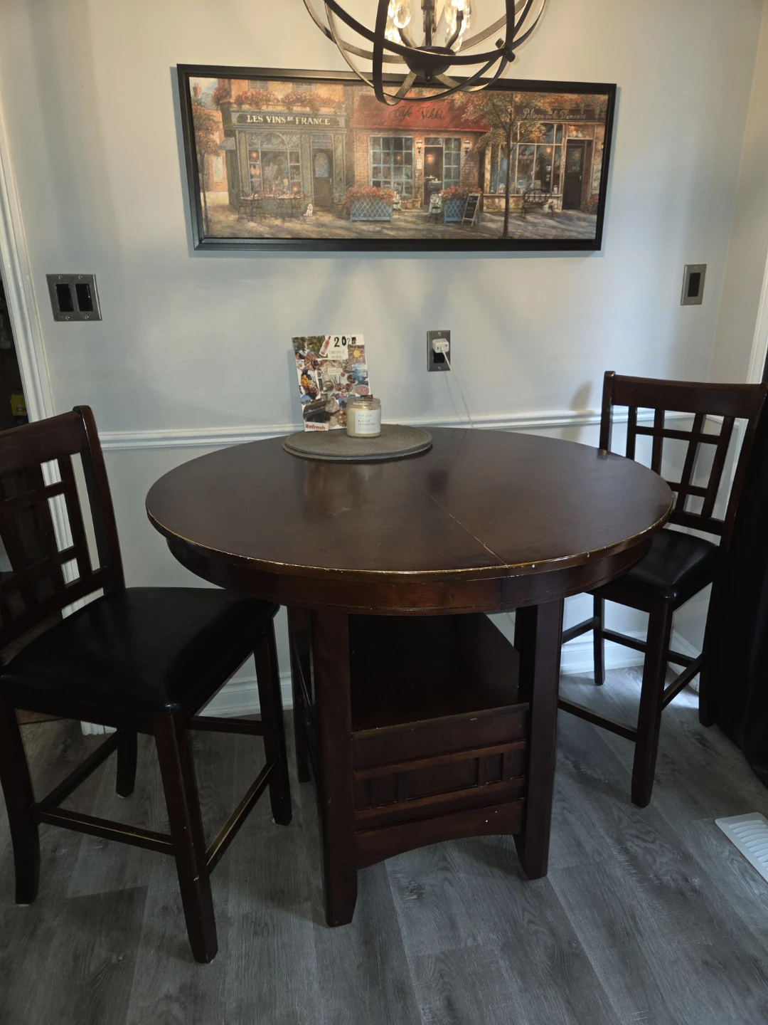 Wooden Round Counter Height Dining Table with 2 Chairs