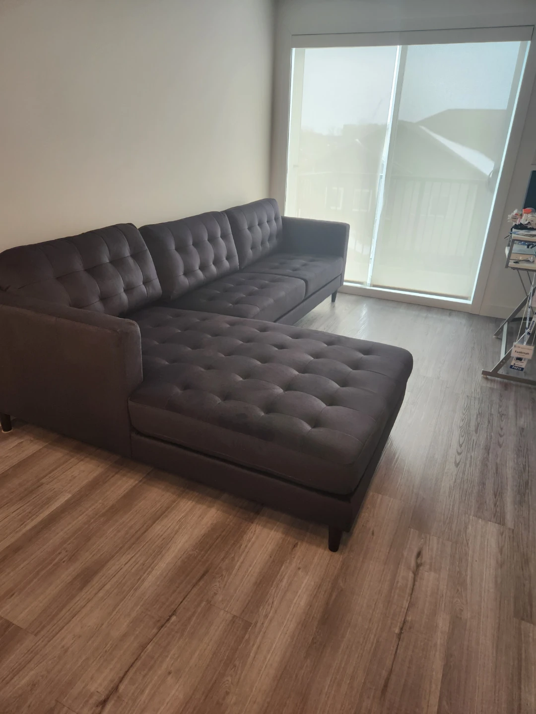 Grey Tufted Sectional Sofa with Chaise - photo 2