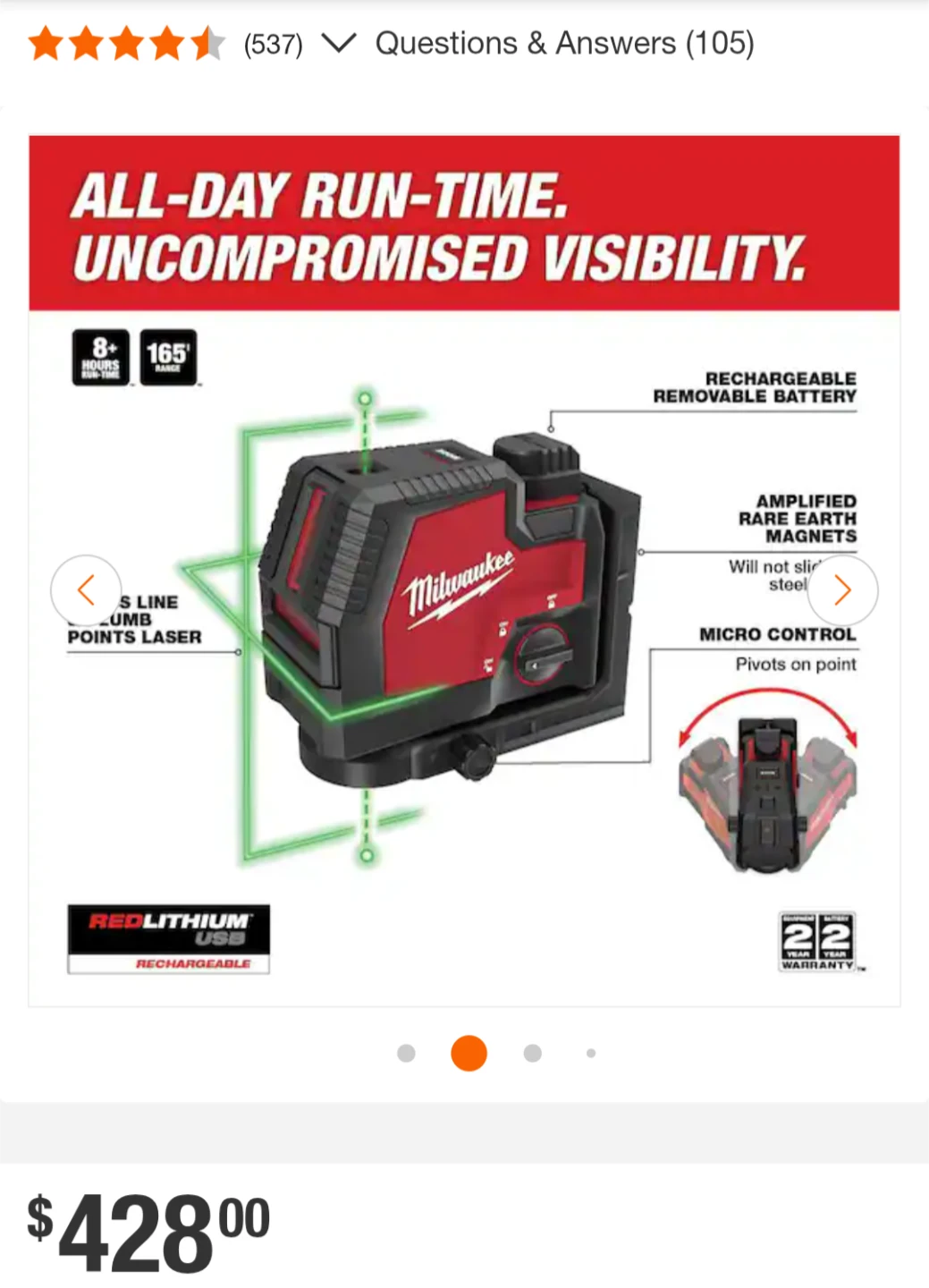 3.0 USB Milwaukee RECHARGEABLE Green Laser Combo Kit - photo 2