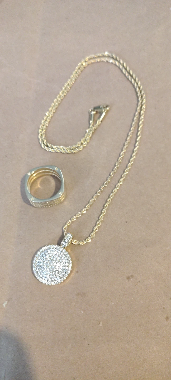 Gold Tone Chain Necklace & Ring Set