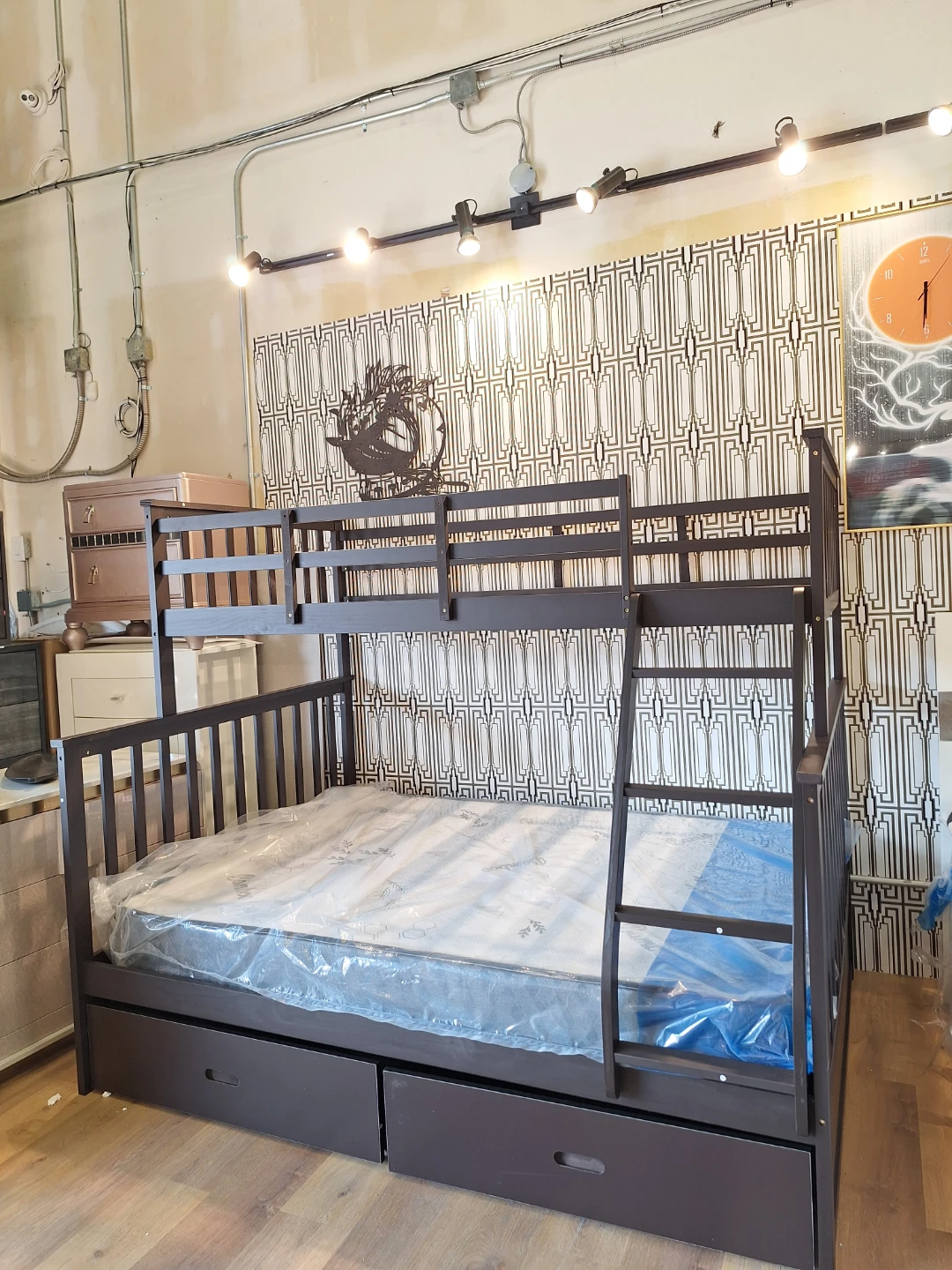 Dark Brown Twin Over Twin Bunk Bed with Trundle