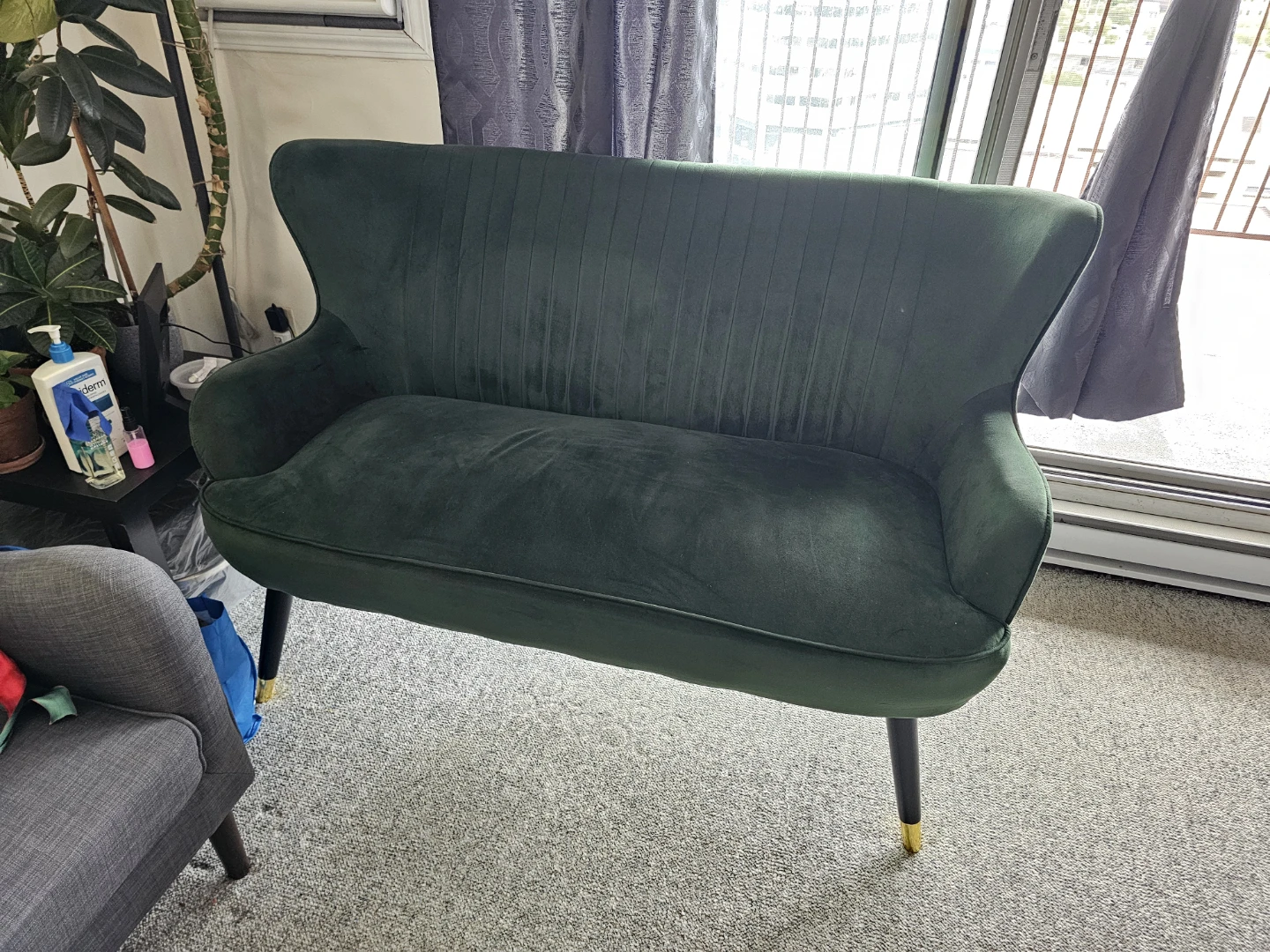 Dark Green Velvet Loveseat
