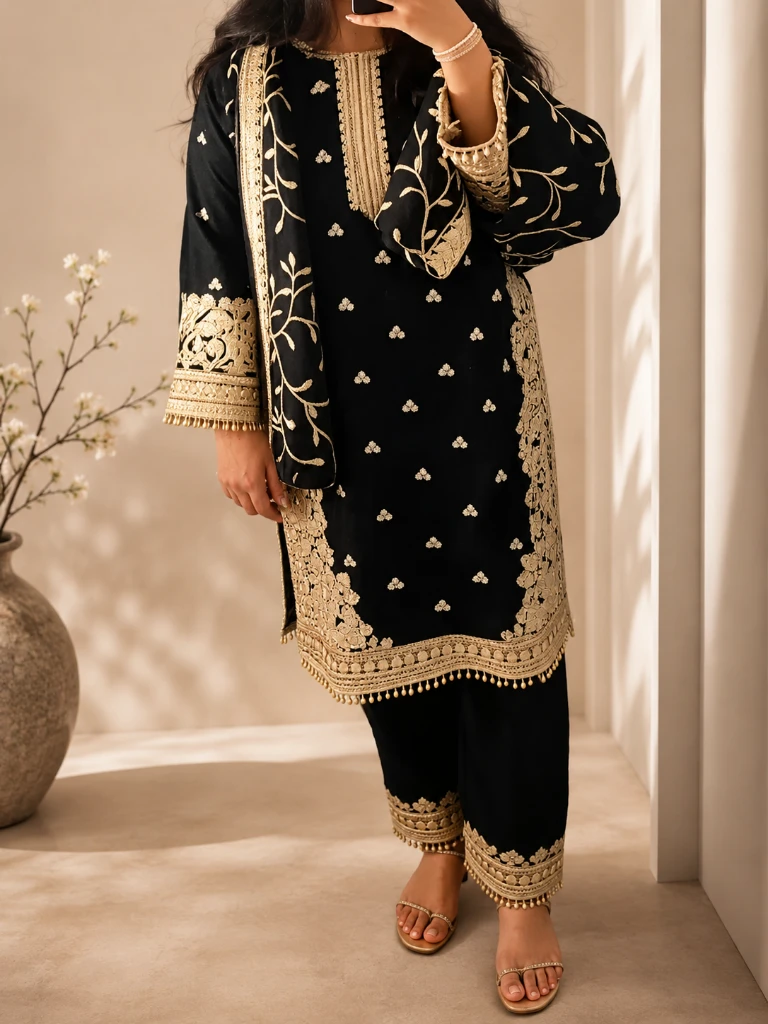 Black Embroidered 3-Piece Outfit