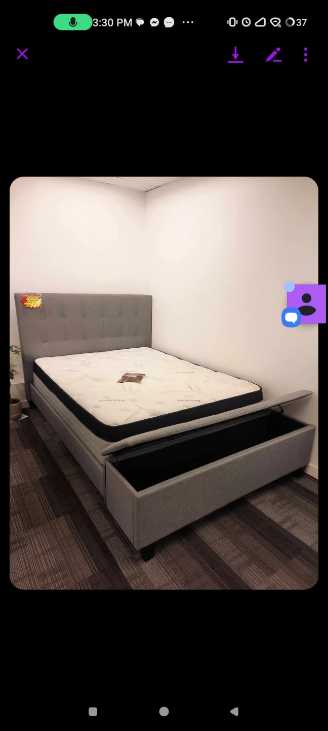 Grey Upholstered Bed Frame with Storage Ottoman