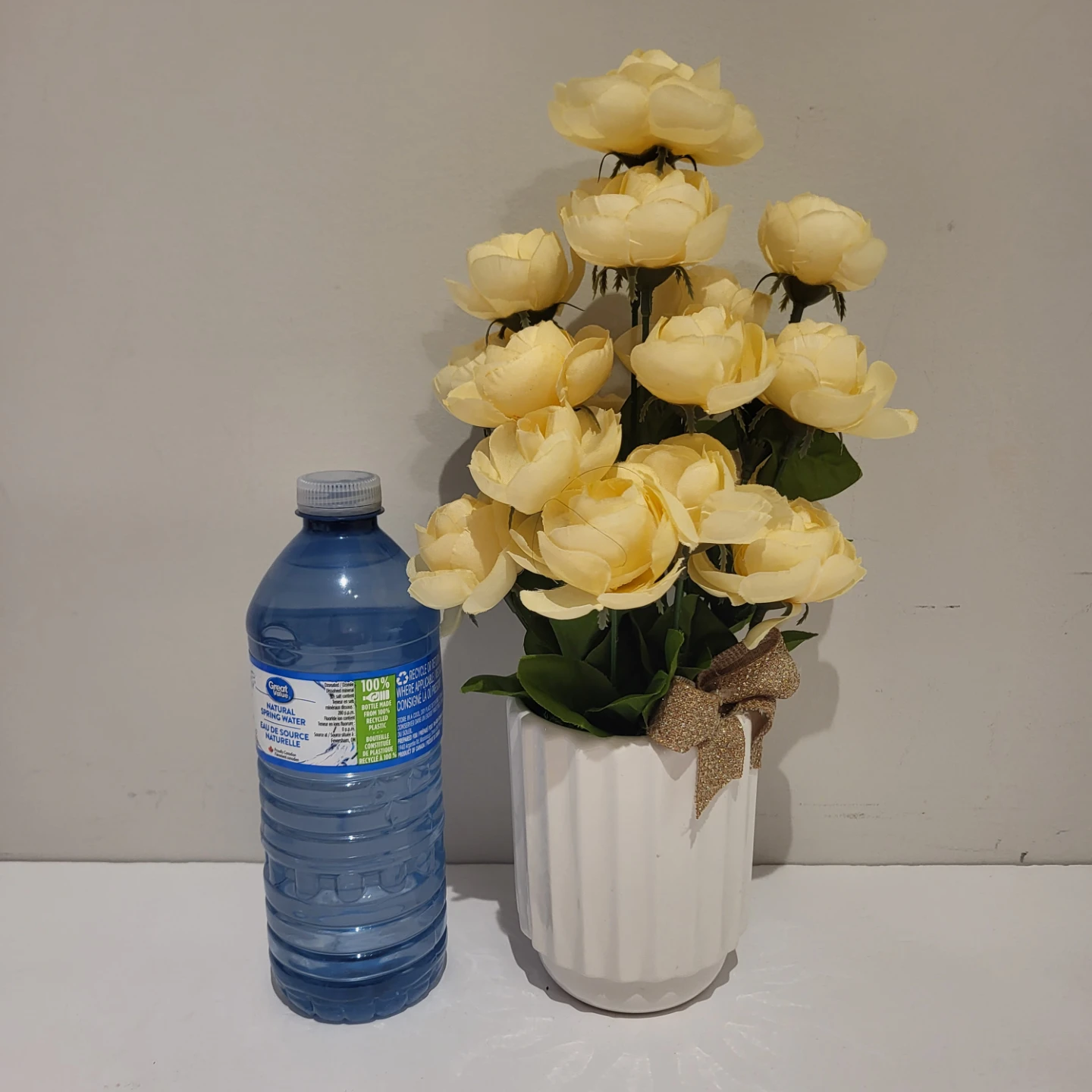 Yellow Faux Rose Arrangement in White Vase - photo 3
