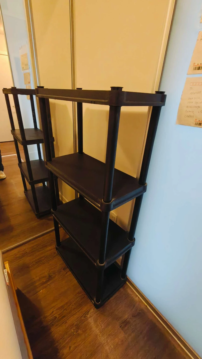 $20 for two - Black 4-Shelf Plastic Shelving Unit