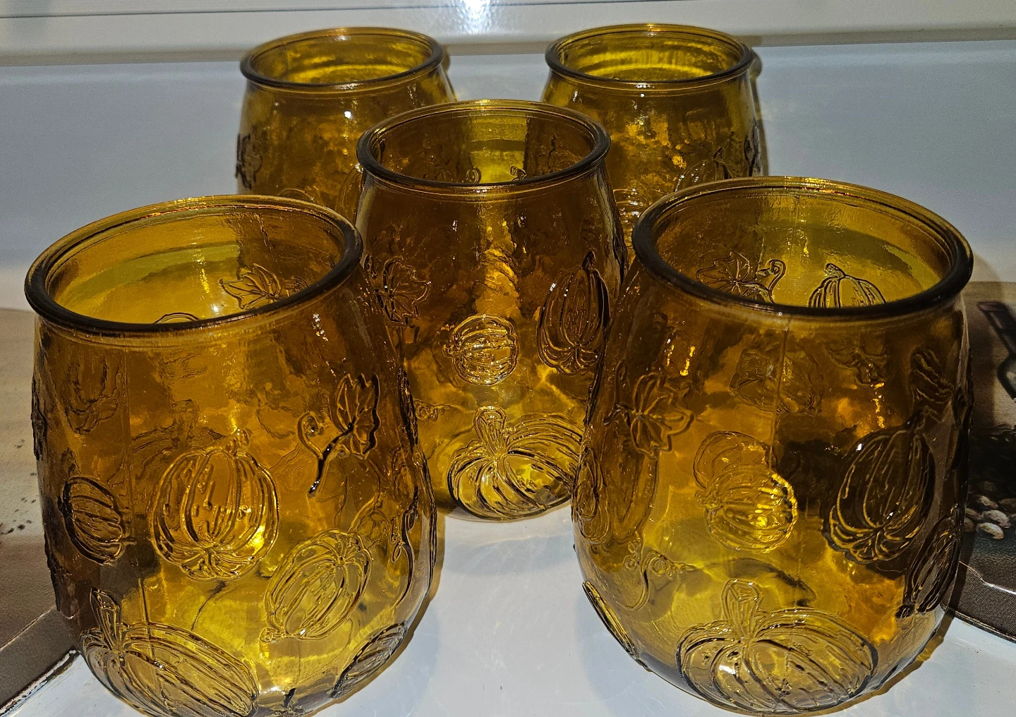 Amber Glass Pumpkin Votive Candle Holders (Set of 5) - photo 3