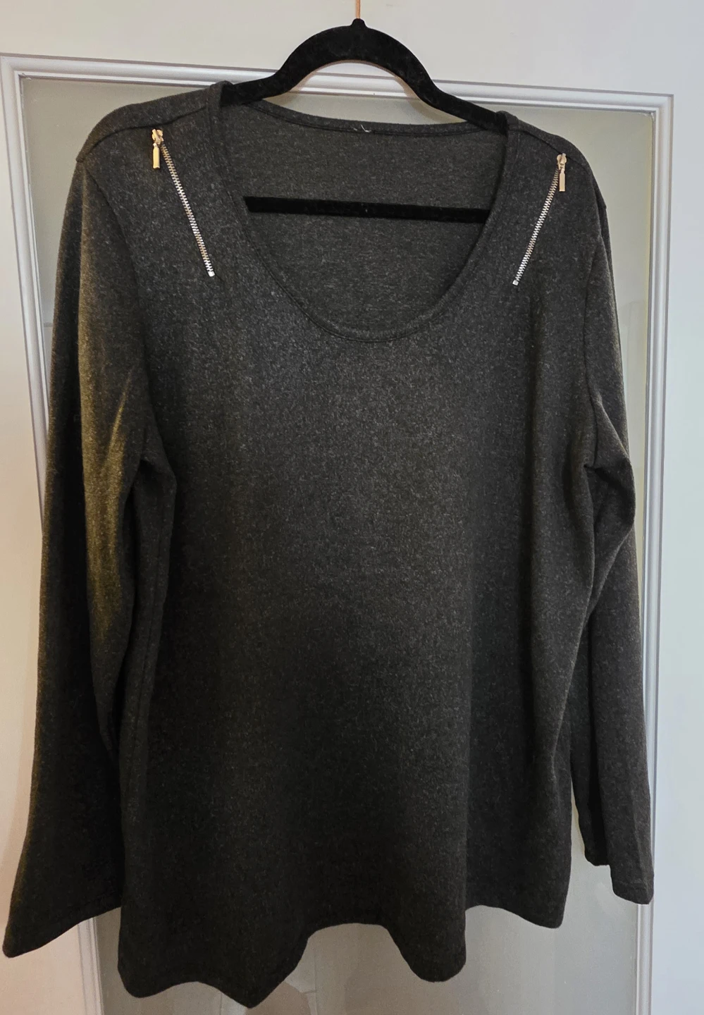 Dark Grey Long-Sleeve Top with Zipper Detail