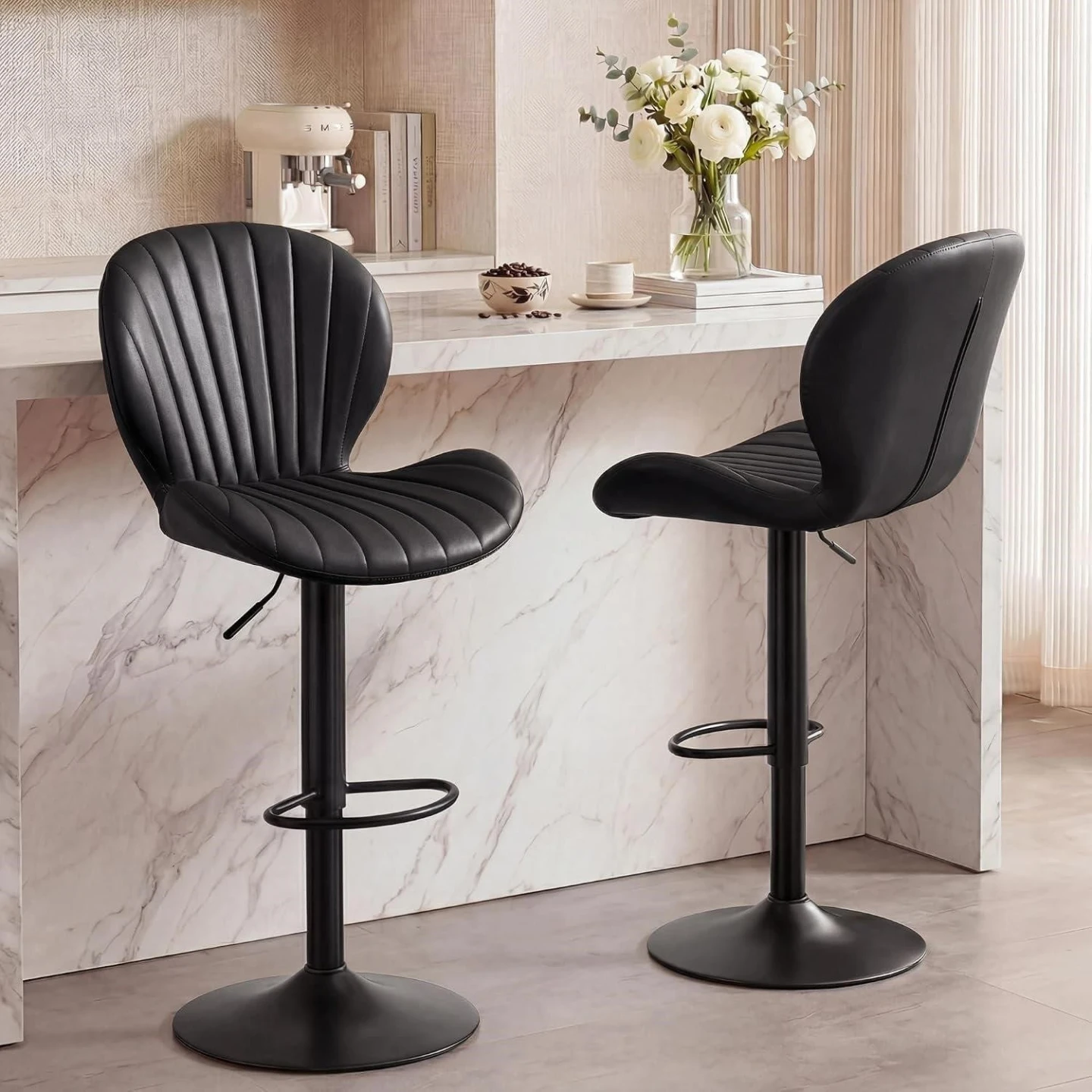 Black Bar Stool with Contoured Backrest