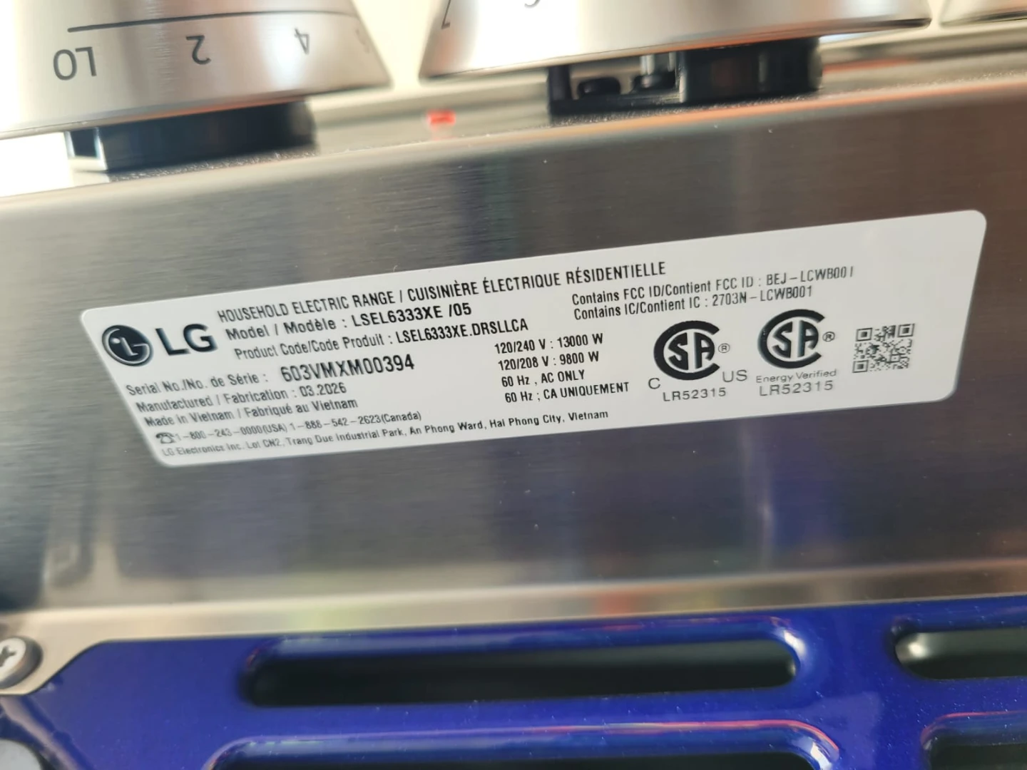 New LG Electric Range LSEL6333XS - photo 4
