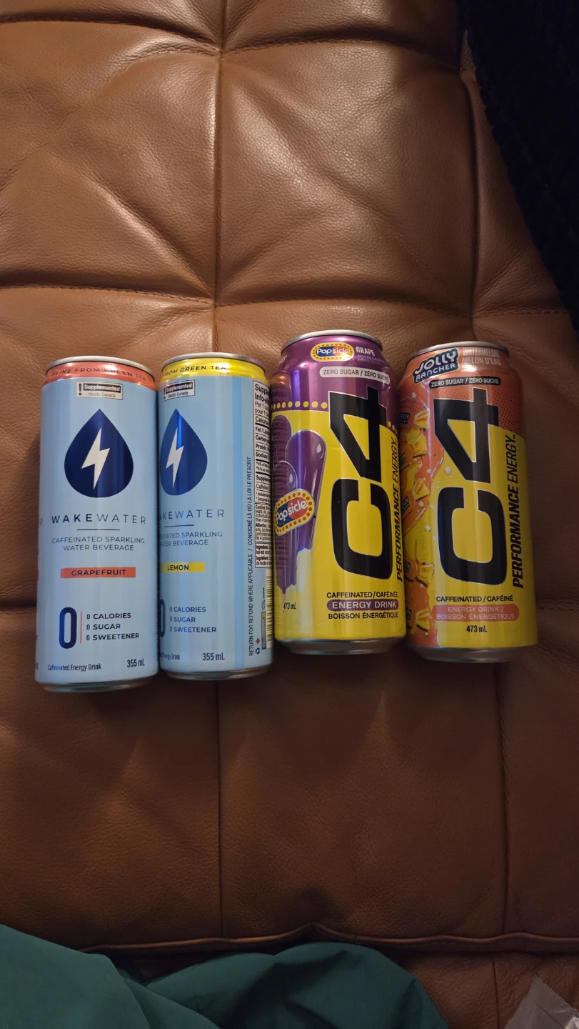 4 cans of misc energy drinks