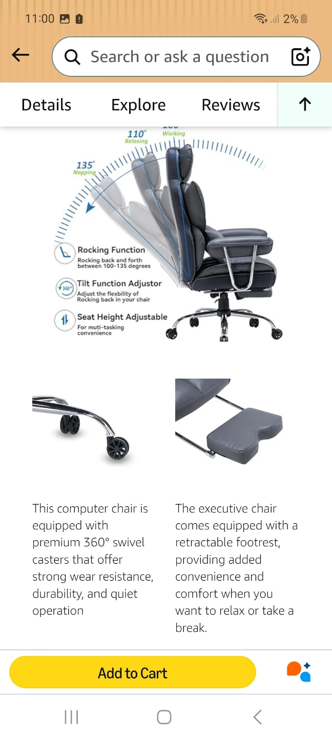Grey Ergonomic Office Chair with Footrest - photo 5