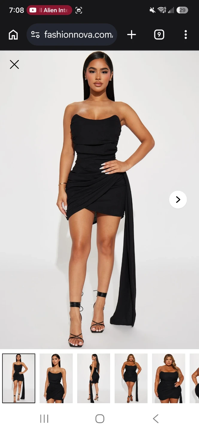 Fashion Nova black strapless ruched mini dress
