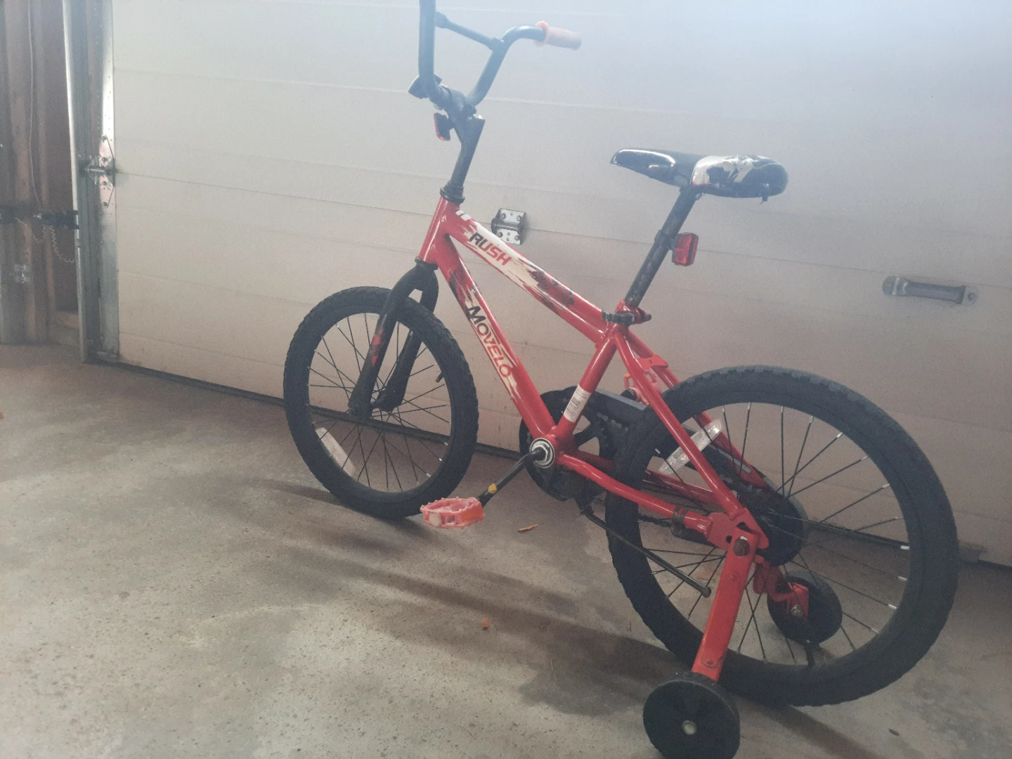 Red Movelo Rush BMX Bike with Training Wheels