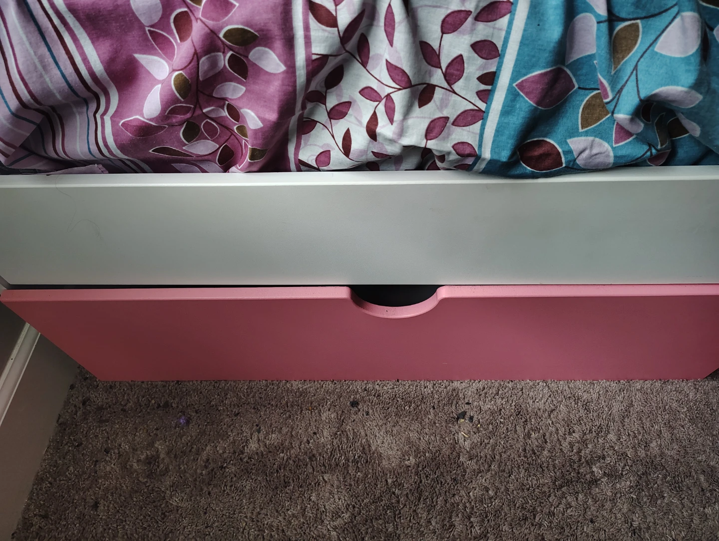 Pink and White Twin Bed Frame with Storage Shelves - photo 5
