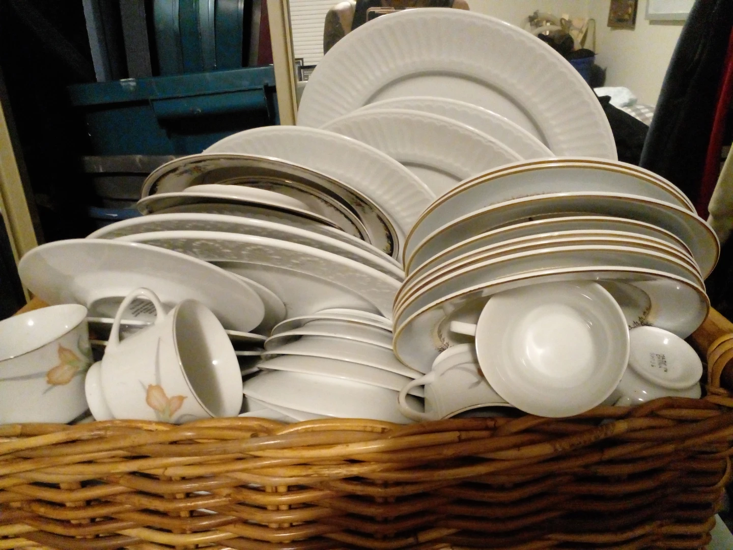 White Dinnerware Set with Gold Trim