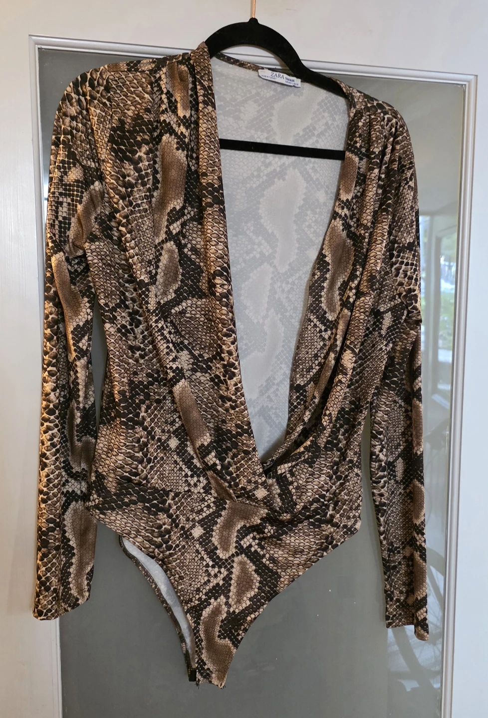 ZARA Snakeskin Print Long Sleeve Bodysuit - Size L