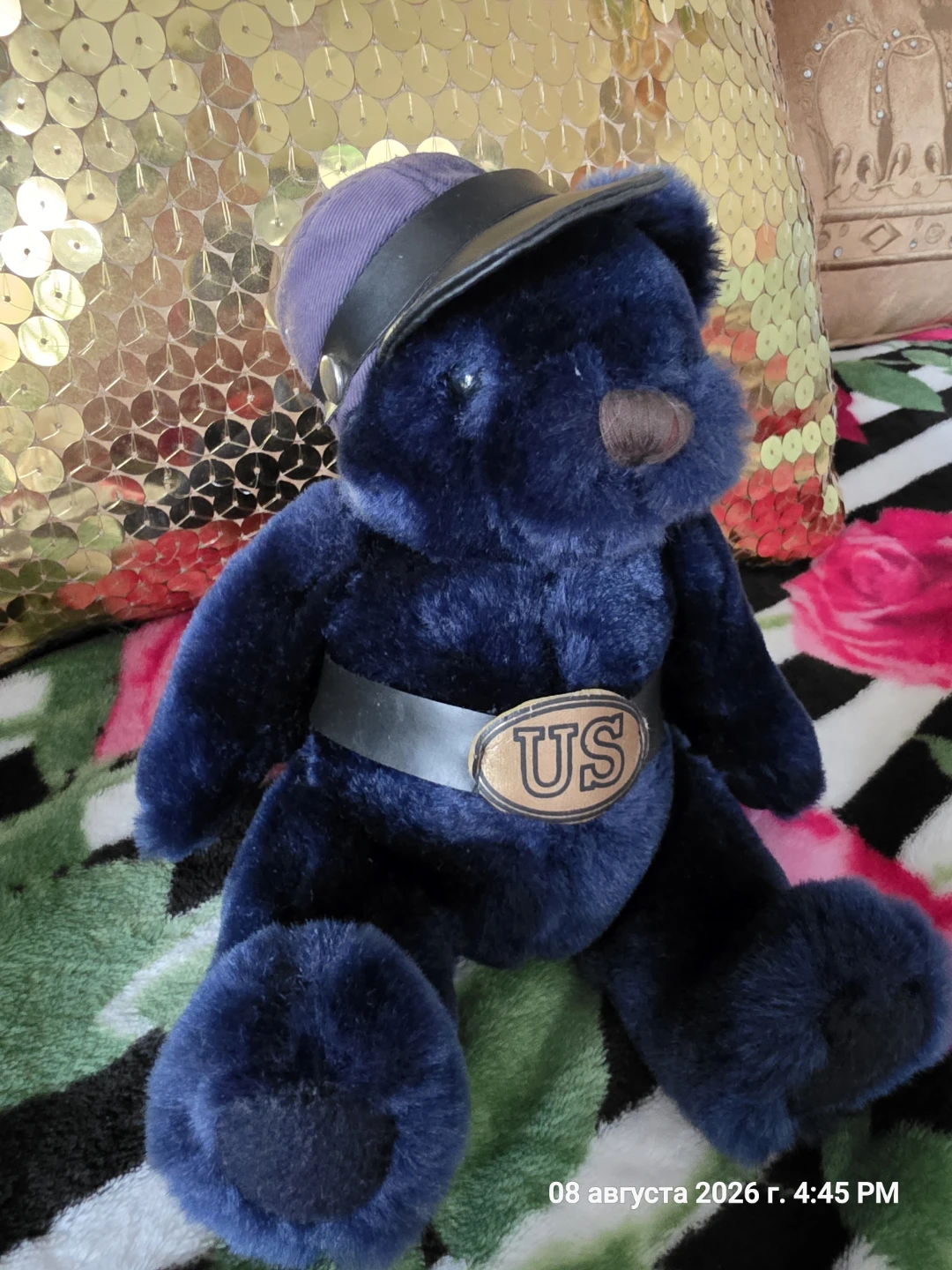 Blue US Teddy Bear with Hat - photo 4