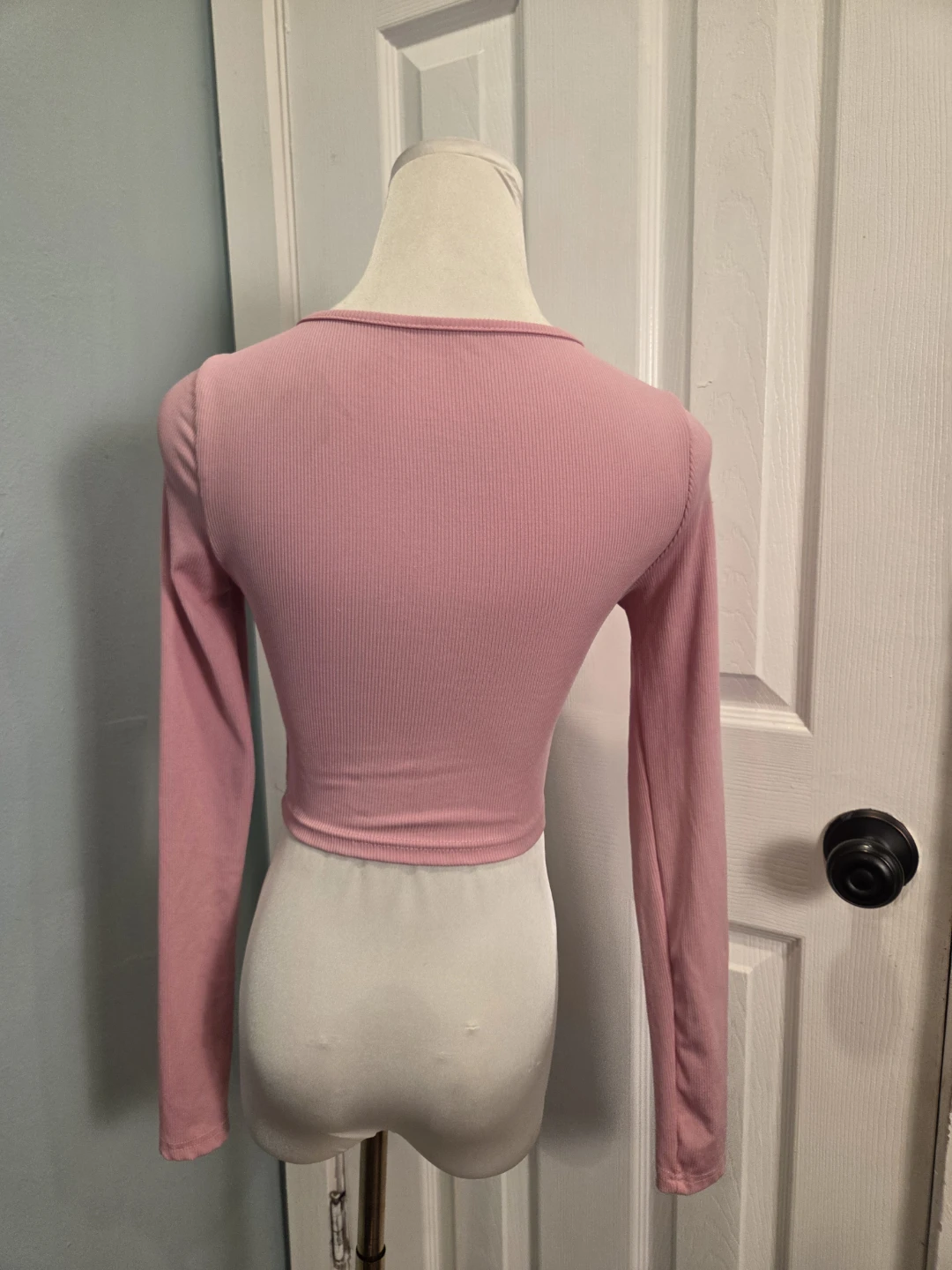 SHEIN Pink Long Sleeve Rhinestone Crop Top - photo 2
