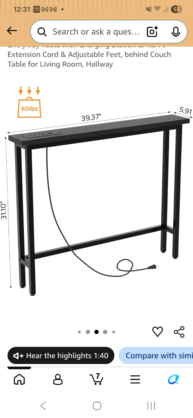 Black Console Table with Charging Station - photo 3