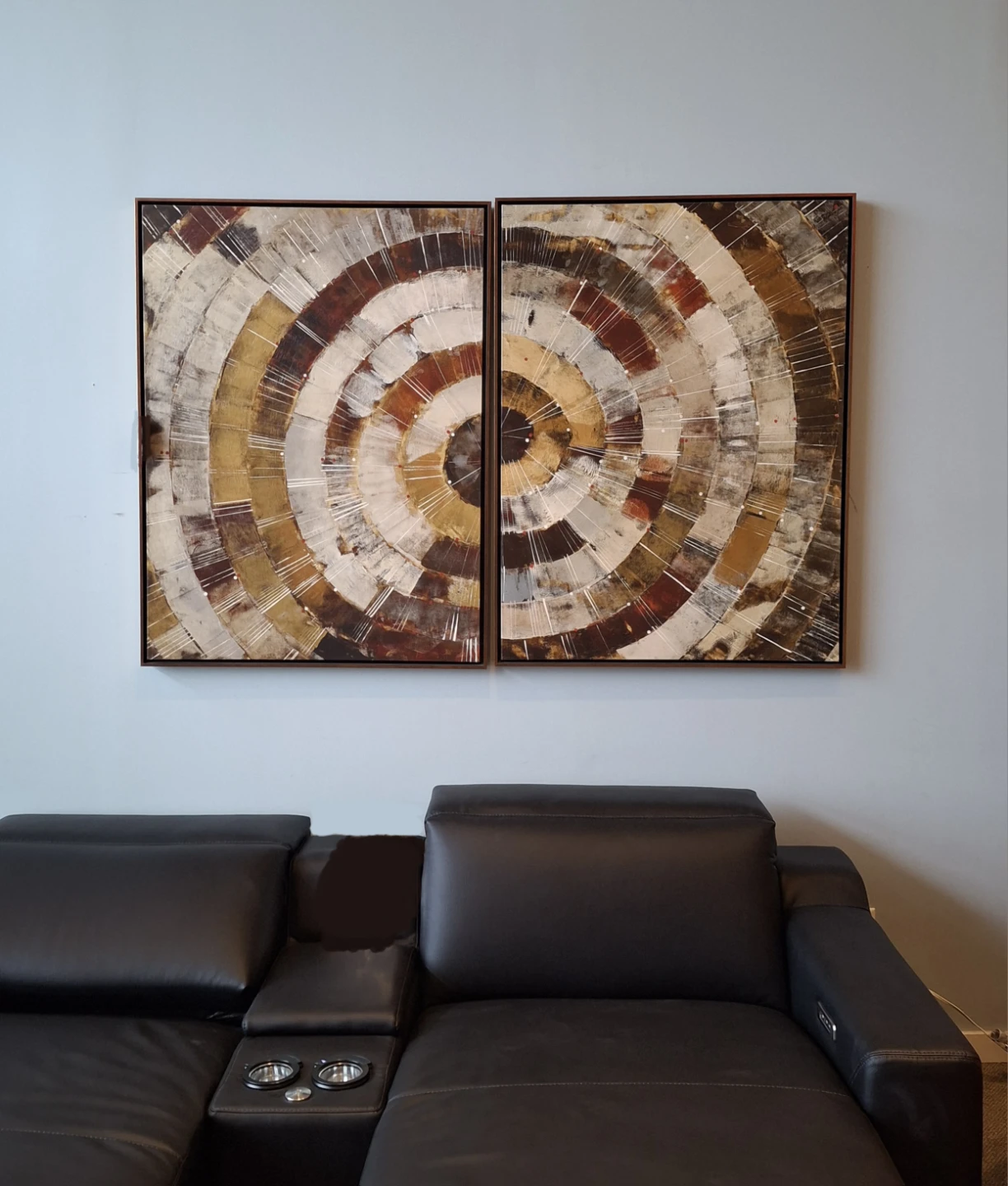 Set of 2 Large Copper Framed Floating Painted Artwork