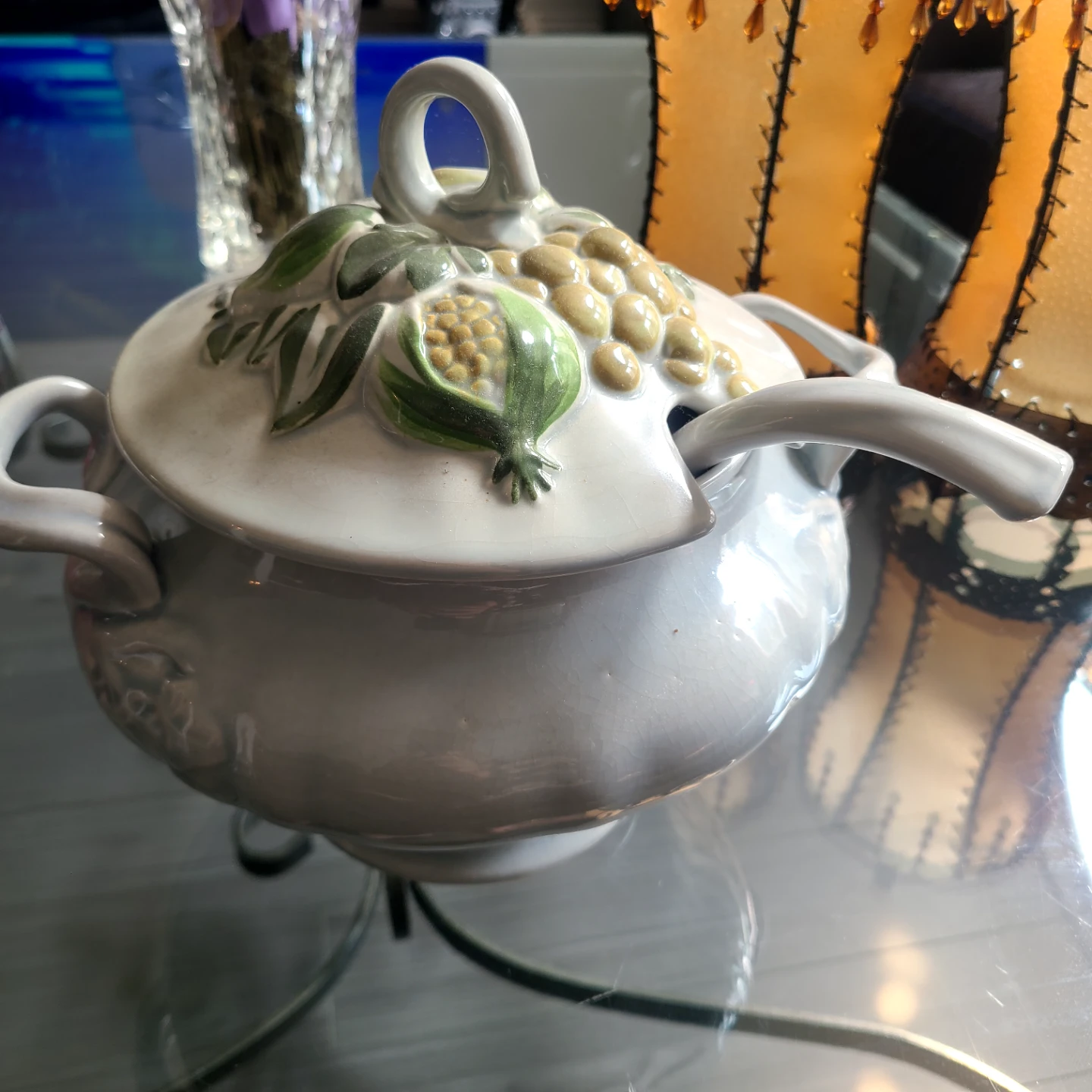 Vintage Ceramic Tureen with Ladle and Fruit Design - photo 5