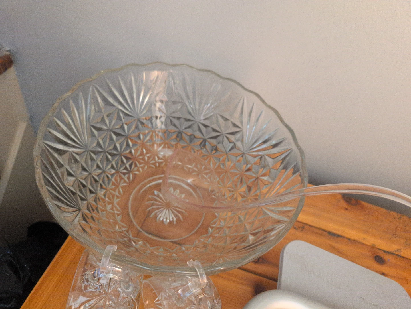 Crystal Punch Bowl Set with Cups and Ladle and salad tongs - photo 2