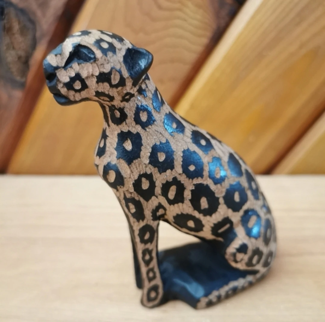 Vintage Hand Carved Wooden Leopard Figurine