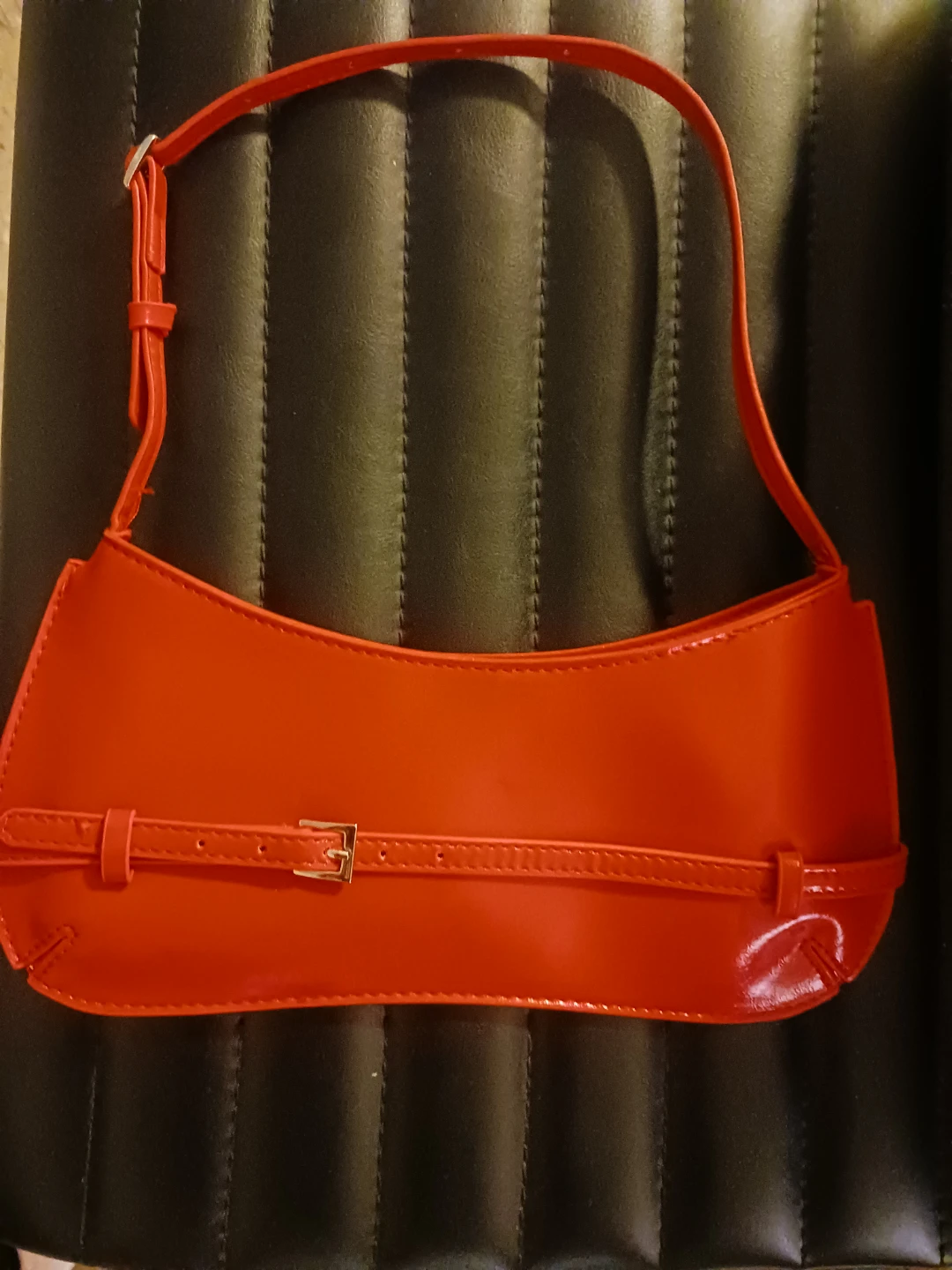 Red Faux Leather Buckle Detail Shoulder Bag - photo 2
