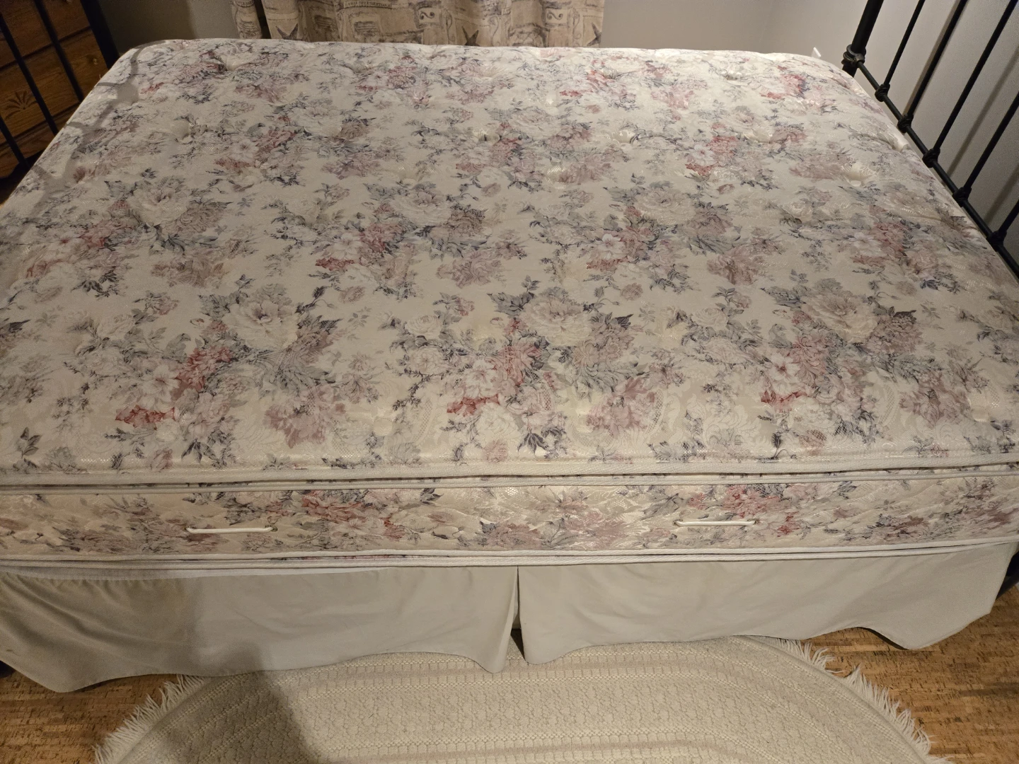 Double bed with frame, pillow top mattress and boxspring
