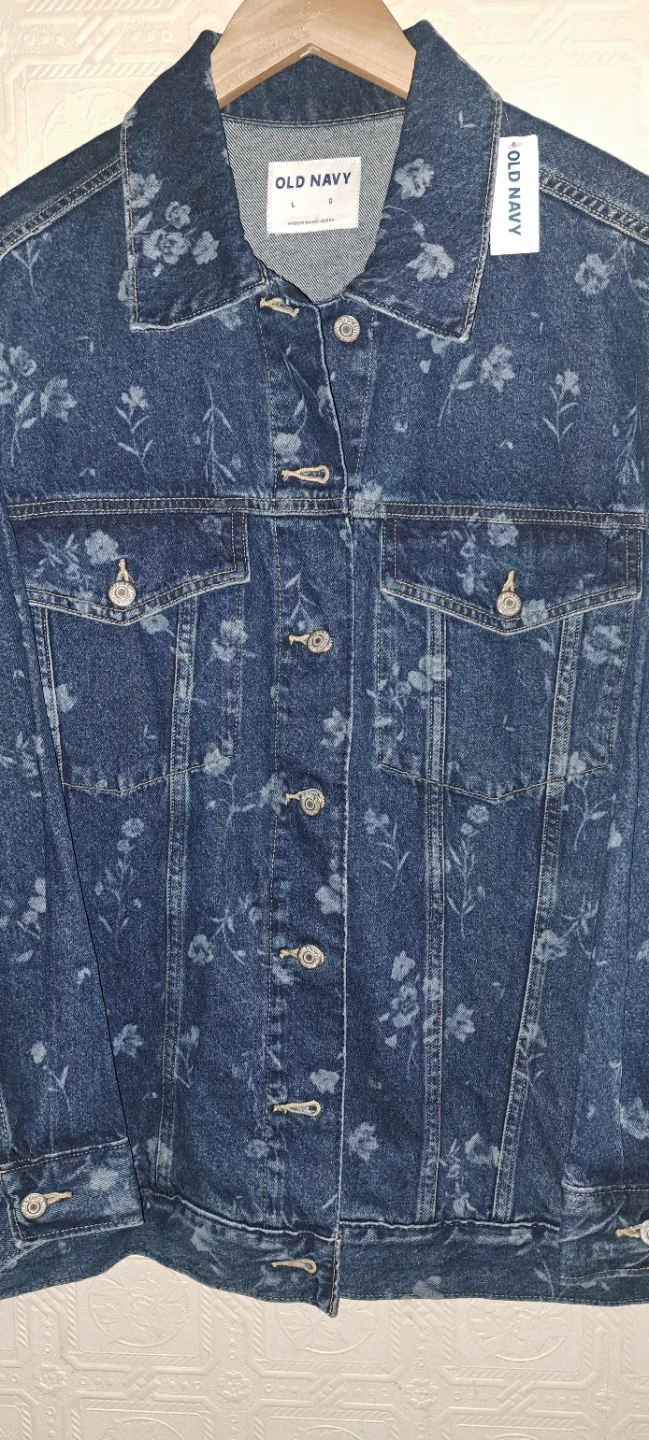 Old Navy Ladies Blue Floral Denim Jacket, 100% Heavy Cotton!
