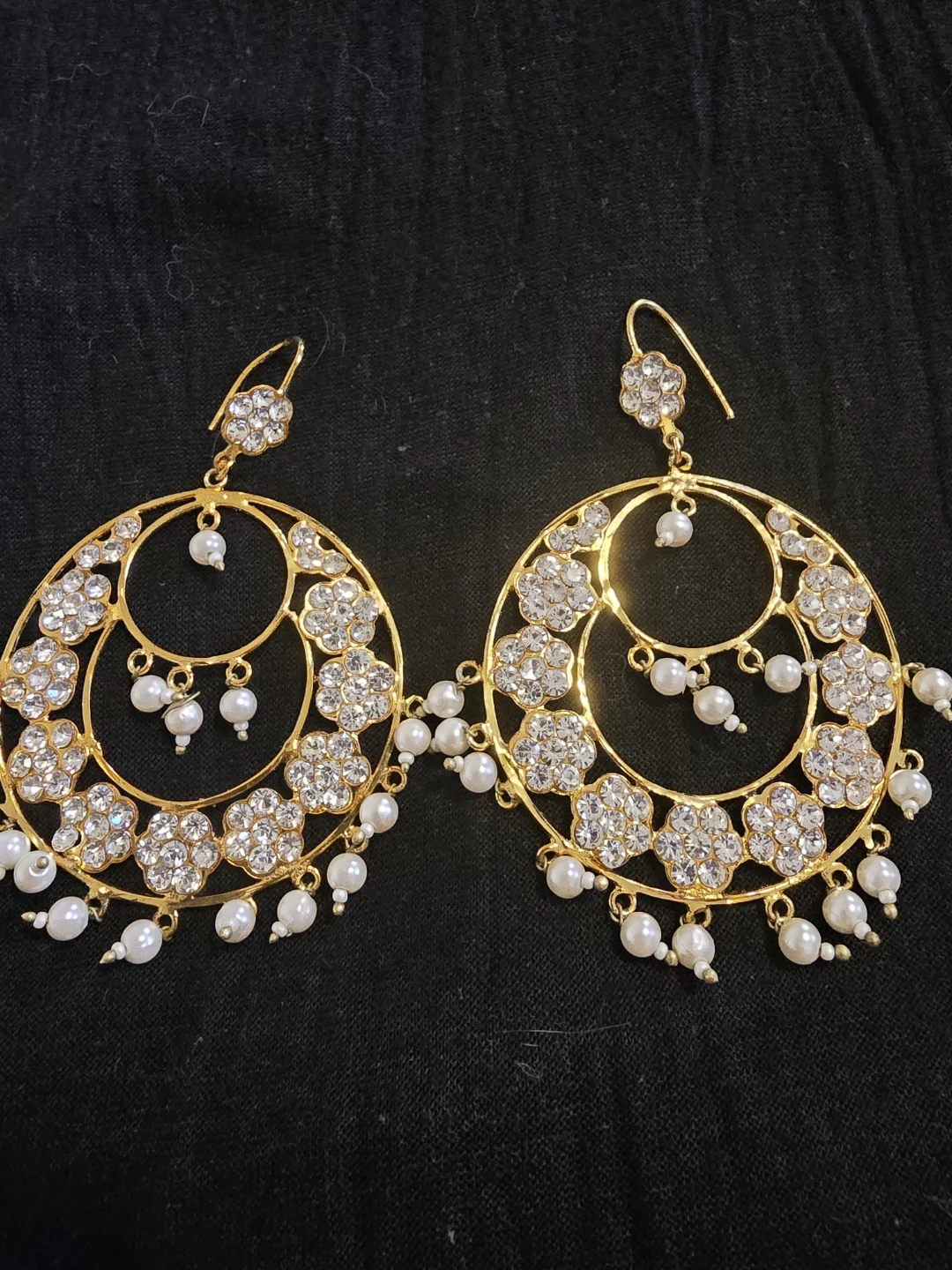 Gold-tone Chandelier Earrings with Faux Pearls - photo 2