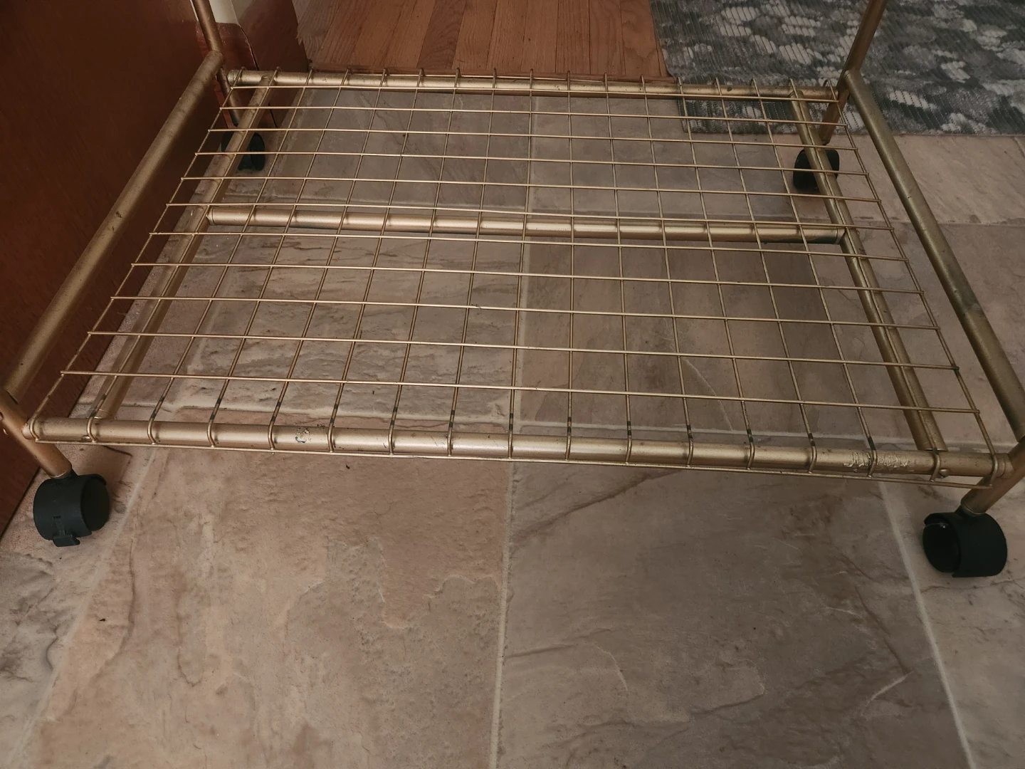 Vintage Gold Metal Rolling Bar Cart with Locking Mechanism - photo 4