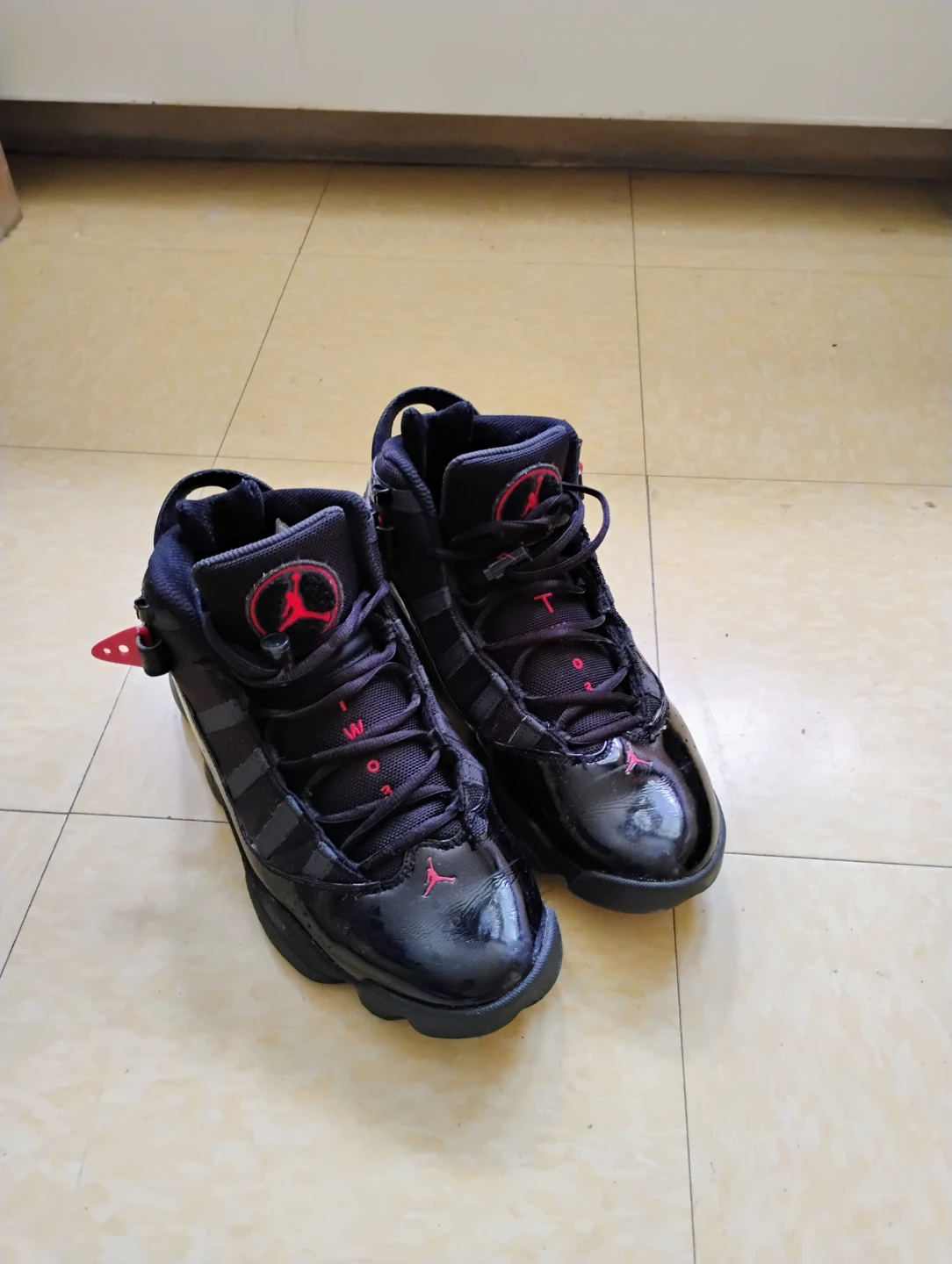 Air Jordan 6 Rings Black Red Sneakers - photo 3