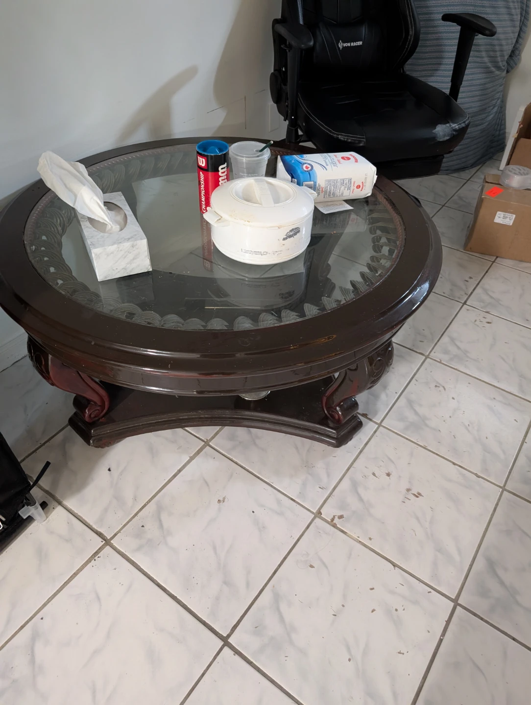 Vintage Wooden Coffee Table with Glass Top pick up as it is